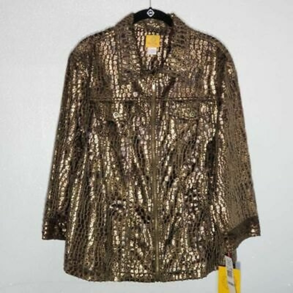 Ruby Rd. Womens Blazer Jacket‎ Brown Crocodile Embossed Flap Pockets Plus…